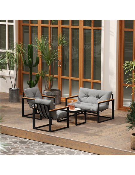 Outsunny Garden Furniture Set, 4 Piece Indoor Outdoor Conservatory with Loveseat Sofa, Armchairs, Glass Top Coffee Table, Cushio - pic 151385 | FastDaddyshop