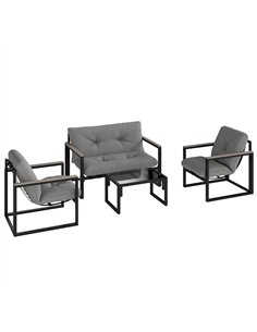 Outsunny Garden Furniture Set, 4 Piece Indoor Outdoor Conservatory with Loveseat Sofa, Armchairs, Glass Top Coffee Table, Cushio