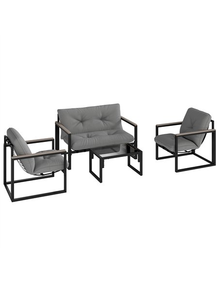 Outsunny Garden Furniture Set, 4 Piece Indoor Outdoor Conservatory with Loveseat Sofa, Armchairs, Glass Top Coffee Table, Cushio - pic 151387 | FastDaddyshop