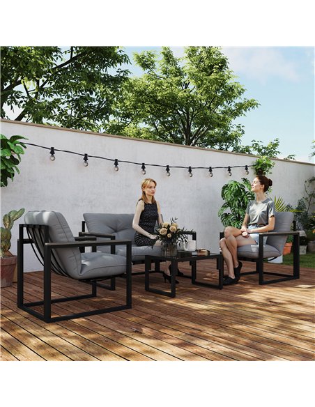 Outsunny Garden Furniture Set, 4 Piece Indoor Outdoor Conservatory with Loveseat Sofa, Armchairs, Glass Top Coffee Table, Cushio - pic 151388 | FastDaddyshop