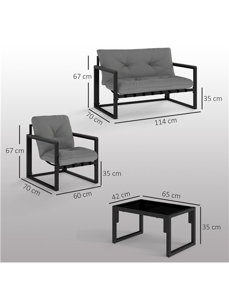 Outsunny Garden Furniture Set, 4 Piece Indoor Outdoor Conservatory with Loveseat Sofa, Armchairs, Glass Top Coffee Table, Cushio - pic 151389 | FastDaddyshop