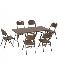 Outsunny Patio 7 PCs Resin Rattan Dining Set with Foldable Chairs and Table, Dark Brown