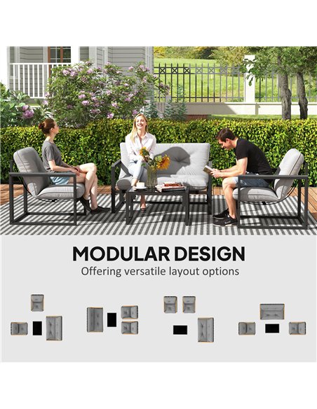 Outsunny Garden Furniture Set, 4 Piece Indoor Outdoor Conservatory with Loveseat Sofa, Armchairs, Glass Top Coffee Table, Cushio - pic 151390 | FastDaddyshop