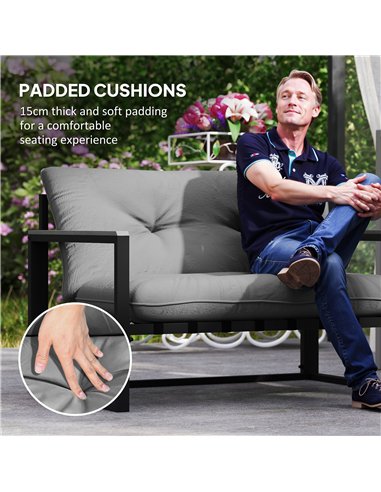 Outsunny Garden Furniture Set, 4 Piece Indoor Outdoor Conservatory with Loveseat Sofa, Armchairs, Glass Top Coffee Table, Cushio
