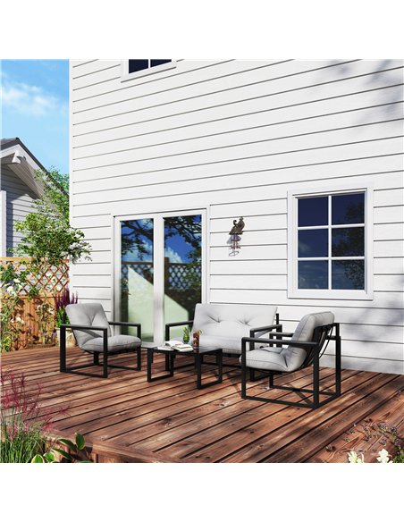 Outsunny Garden Furniture Set, 4 Piece Indoor Outdoor Conservatory with Loveseat Sofa, Armchairs, Glass Top Coffee Table, Cushio - pic 151395 | FastDaddyshop