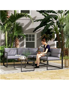 Outsunny Three-Piece L Shaped Garden Furniture Set with Cushions - Grey 2