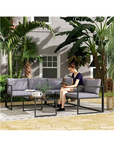 Outsunny Three-Piece L Shaped Garden Furniture Set with Cushions - Grey