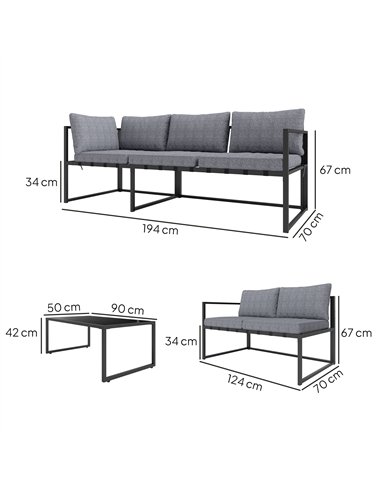 Outsunny Three-Piece L Shaped Garden Furniture Set with Cushions - Grey