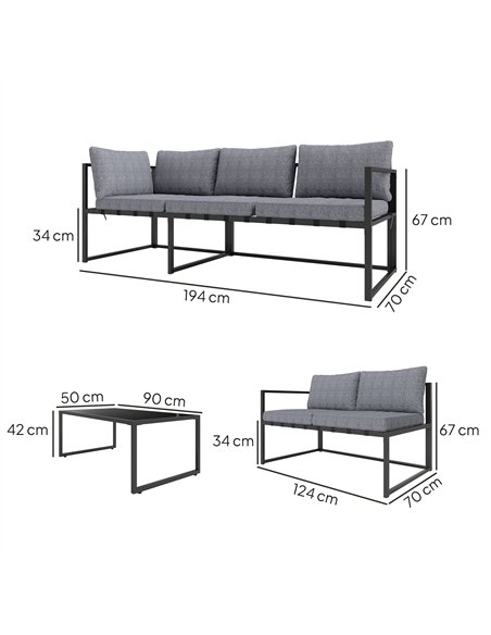 Outsunny Three-Piece L Shaped Garden Furniture Set with Cushions - Grey - pic 151398 | FastDaddyshop