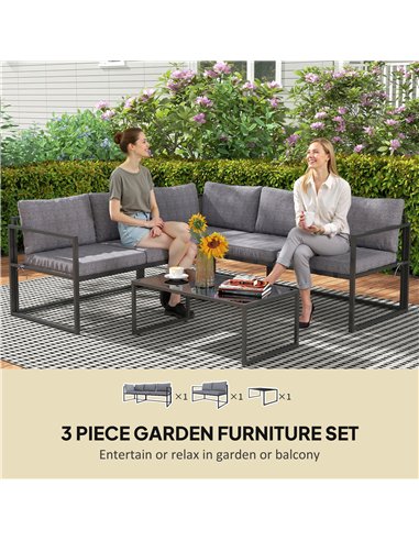 Outsunny Three-Piece L Shaped Garden Furniture Set with Cushions - Grey