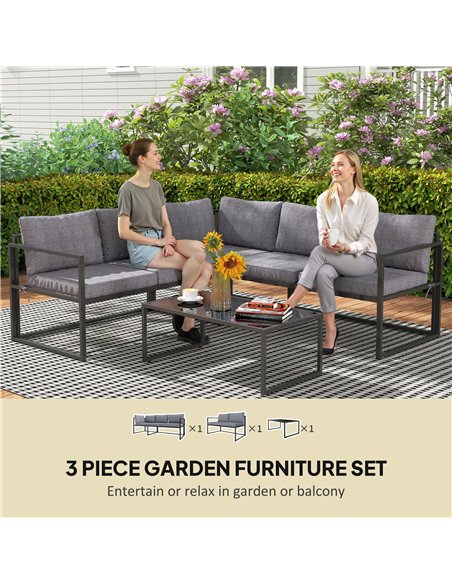 Outsunny Three-Piece L Shaped Garden Furniture Set with Cushions - Grey - pic 151399 | FastDaddyshop