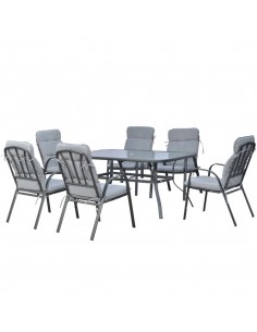 Outsunny 7 Pieces Garden Dining Set with Table and 6 Cushioned Armchairs, Black