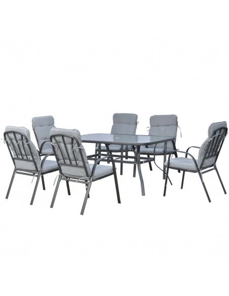 Outsunny 7 Pieces Garden Dining Set with Table and 6 Cushioned Armchairs, Black - pic 15140 | FastDaddyshop