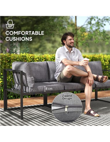 Outsunny Three-Piece L Shaped Garden Furniture Set with Cushions - Grey
