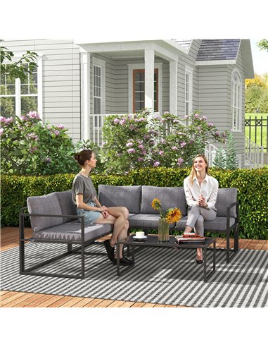 Outsunny Three-Piece L Shaped Garden Furniture Set with Cushions - Grey