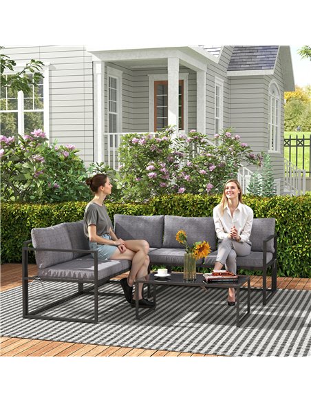 Outsunny Three-Piece L Shaped Garden Furniture Set with Cushions - Grey - pic 151402 | FastDaddyshop