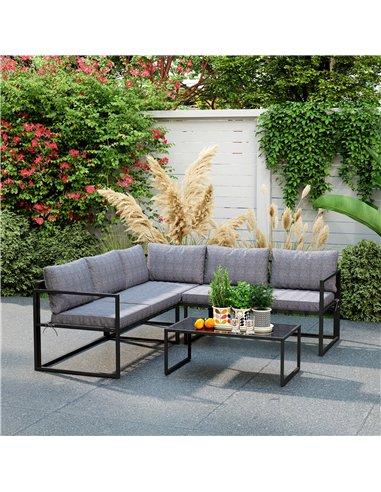 Outsunny Three-Piece L Shaped Garden Furniture Set with Cushions - Grey