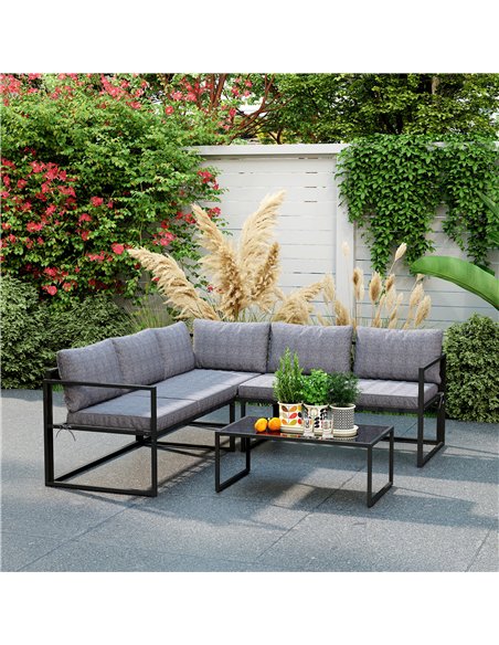 Outsunny Three-Piece L Shaped Garden Furniture Set with Cushions - Grey - pic 151403 | FastDaddyshop