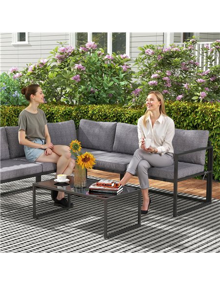 Outsunny Three-Piece L Shaped Garden Furniture Set with Cushions - Grey - pic 151404 | FastDaddyshop