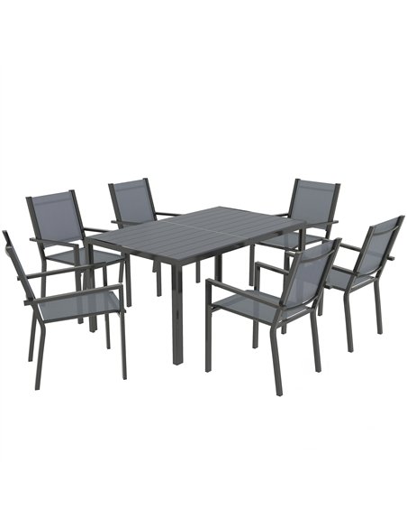 Outsunny 7 Piece Garden Dining Set, Outdoor Furniture Set with 6 Stackable Chairs and 150 cm Rectangle Table, WPC Slatted Top, R - pic 151405 | FastDaddyshop
