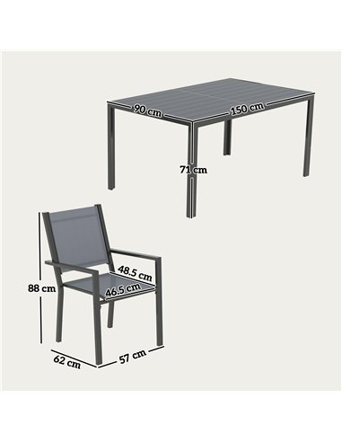 Outsunny 7 Piece Garden Dining Set, Outdoor Furniture Set with 6 Stackable Chairs and 150 cm Rectangle Table, WPC Slatted Top, R