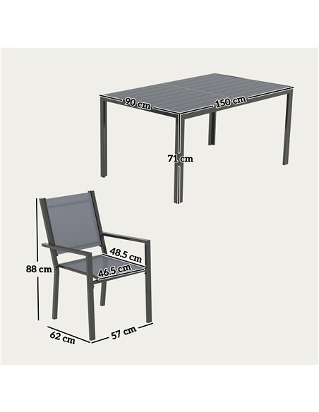 Outsunny 7 Piece Garden Dining Set, Outdoor Furniture Set with 6 Stackable Chairs and 150 cm Rectangle Table, WPC Slatted Top, R - pic 151407 | FastDaddyshop