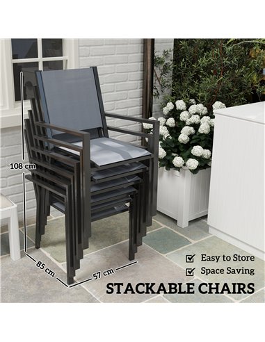 Outsunny 7 Piece Garden Dining Set, Outdoor Furniture Set with 6 Stackable Chairs and 150 cm Rectangle Table, WPC Slatted Top, R
