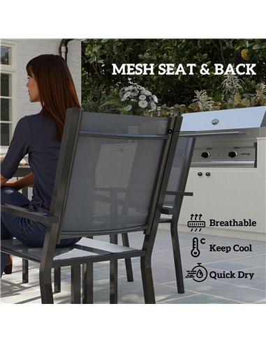 Outsunny 7 Piece Garden Dining Set, Outdoor Furniture Set with 6 Stackable Chairs and 150 cm Rectangle Table, WPC Slatted Top, R