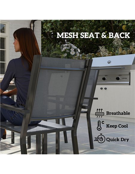 Outsunny 7 Piece Garden Dining Set, Outdoor Furniture Set with 6 Stackable Chairs and 150 cm Rectangle Table, WPC Slatted Top, R - pic 151409 | FastDaddyshop