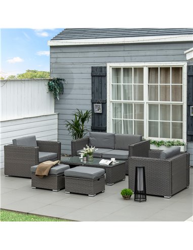 Outsunny 6PC Garden Rattan Sofa Set with Table, Grey