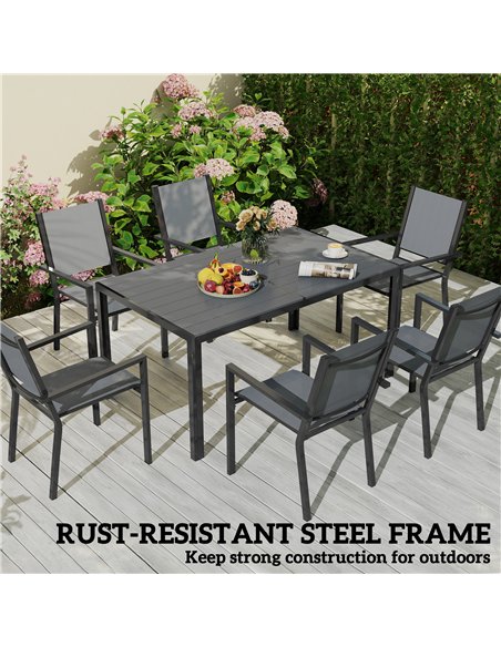 Outsunny 7 Piece Garden Dining Set, Outdoor Furniture Set with 6 Stackable Chairs and 150 cm Rectangle Table, WPC Slatted Top, R - pic 151410 | FastDaddyshop