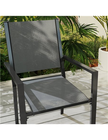 Outsunny 7 Piece Garden Dining Set, Outdoor Furniture Set with 6 Stackable Chairs and 150 cm Rectangle Table, WPC Slatted Top, R - pic 151413 | FastDaddyshop