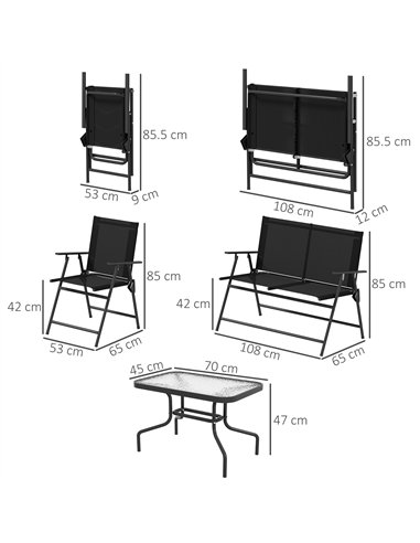 Outsunny 4 Pieces Patio Furniture Set - Black