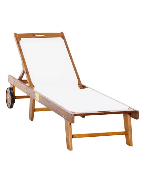 Outsunny Outdoor Acacia Wood Texteline Beach Sun Lounger Garden Patio Sunbed Recliner Chaise Adjustable Backrest with Wheels - pic 151423 | FastDaddyshop