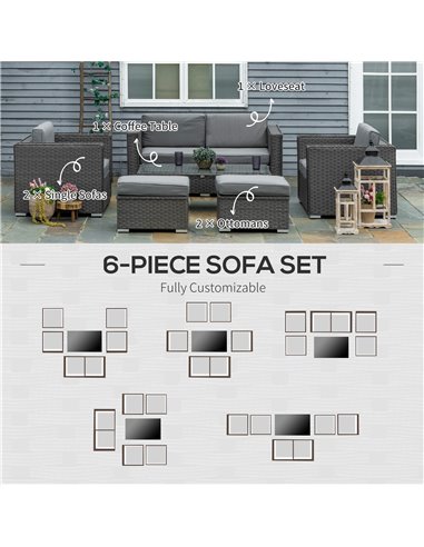 Outsunny 6PC Garden Rattan Sofa Set with Table, Grey