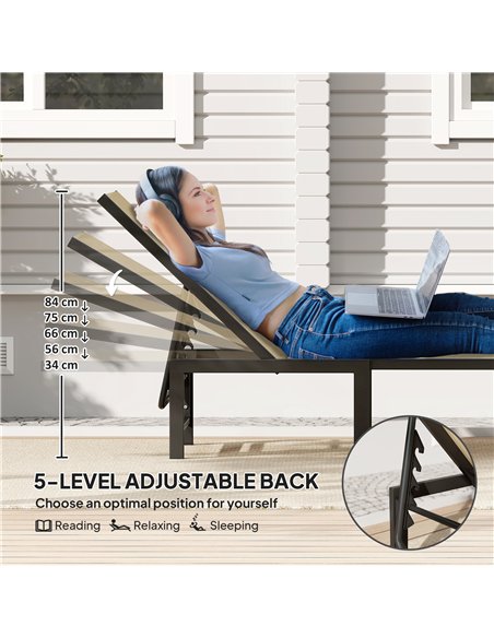 Outsunny Reclining Sun Lounger - Khaki - pic 151435 | FastDaddyshop