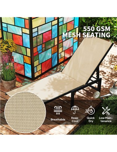 Outsunny Reclining Sun Lounger - Khaki