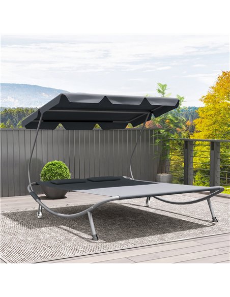 Outsunny Double Outdoor Bed, with Canopy - Light Grey - pic 151442 | FastDaddyshop