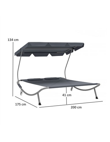 Outsunny Double Outdoor Bed, with Canopy - Light Grey