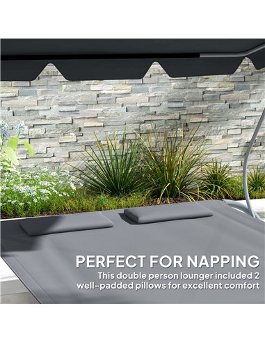 Outsunny Double Outdoor Bed, with Canopy - Light Grey