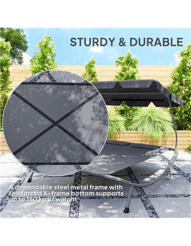 Outsunny Double Outdoor Bed, with Canopy - Light Grey