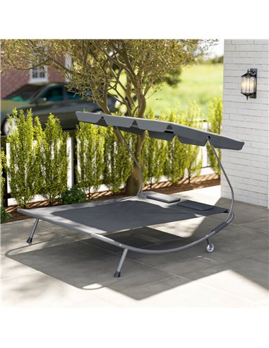 Outsunny Double Outdoor Bed, with Canopy - Light Grey