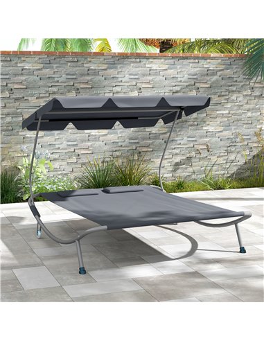 Outsunny Double Outdoor Bed, with Canopy - Light Grey