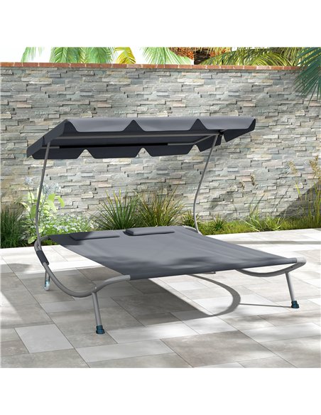 Outsunny Double Outdoor Bed, with Canopy - Light Grey - pic 151449 | FastDaddyshop
