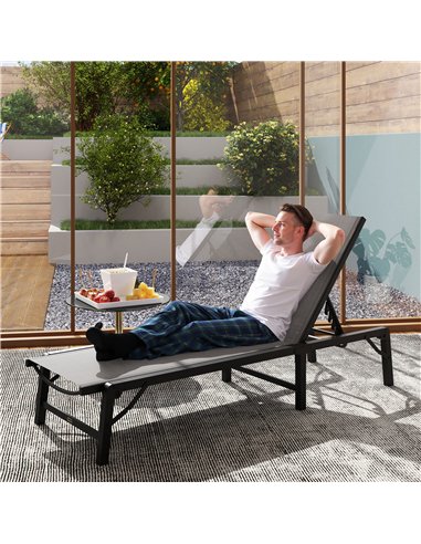 Outsunny Folding Sun Lounger, 5-Position Adjustable Garden Chaise Lounge Sunbed, Steel Frame Reclining Chair for Beach, Porch, P