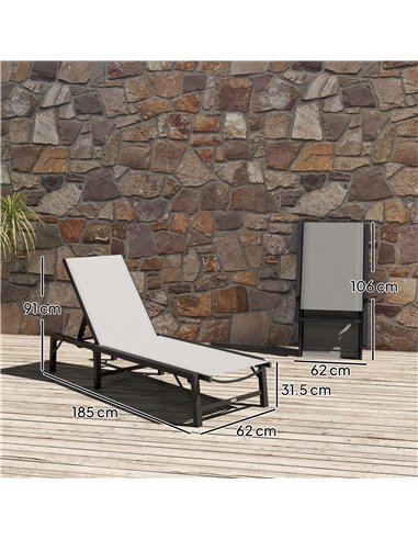 Outsunny Folding Sun Lounger, 5-Position Adjustable Garden Chaise Lounge Sunbed, Steel Frame Reclining Chair for Beach, Porch, P