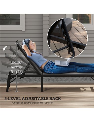 Outsunny Folding Sun Lounger, 5-Position Adjustable Garden Chaise Lounge Sunbed, Steel Frame Reclining Chair for Beach, Porch, P