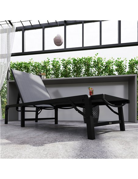 Outsunny Folding Sun Lounger, 5-Position Adjustable Garden Chaise Lounge Sunbed, Steel Frame Reclining Chair for Beach, Porch, P - pic 151457 | FastDaddyshop