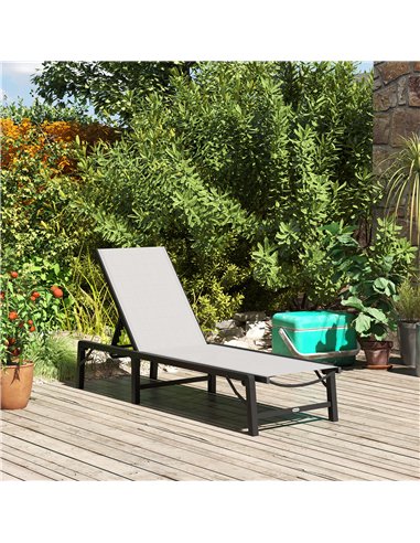 Outsunny Folding Sun Lounger, 5-Position Adjustable Garden Chaise Lounge Sunbed, Steel Frame Reclining Chair for Beach, Porch, P