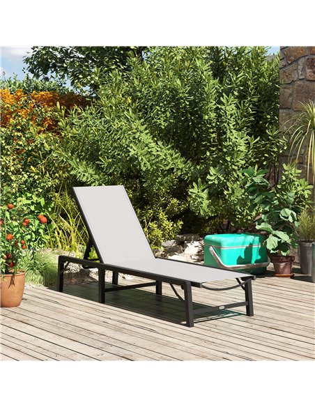 Outsunny Folding Sun Lounger, 5-Position Adjustable Garden Chaise Lounge Sunbed, Steel Frame Reclining Chair for Beach, Porch, P - pic 151458 | FastDaddyshop